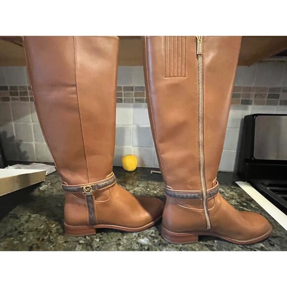 MICHAEL KORS MINDY LEATHER SIGNATURE LOGO TRIM KNEE HIGH BOOT NEW IN BOX SZ 7WS - Picture 5 of 10